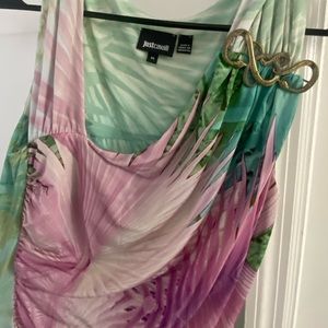 Roberto Cavalli Just Cavalli Pink Green Blue Tropical Print Mini Dress